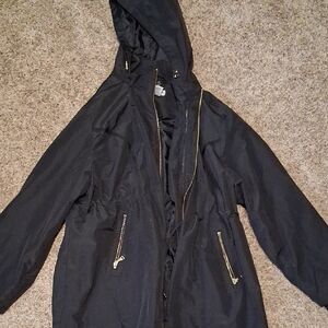 Black Hooded Jacket with Gold Zippers